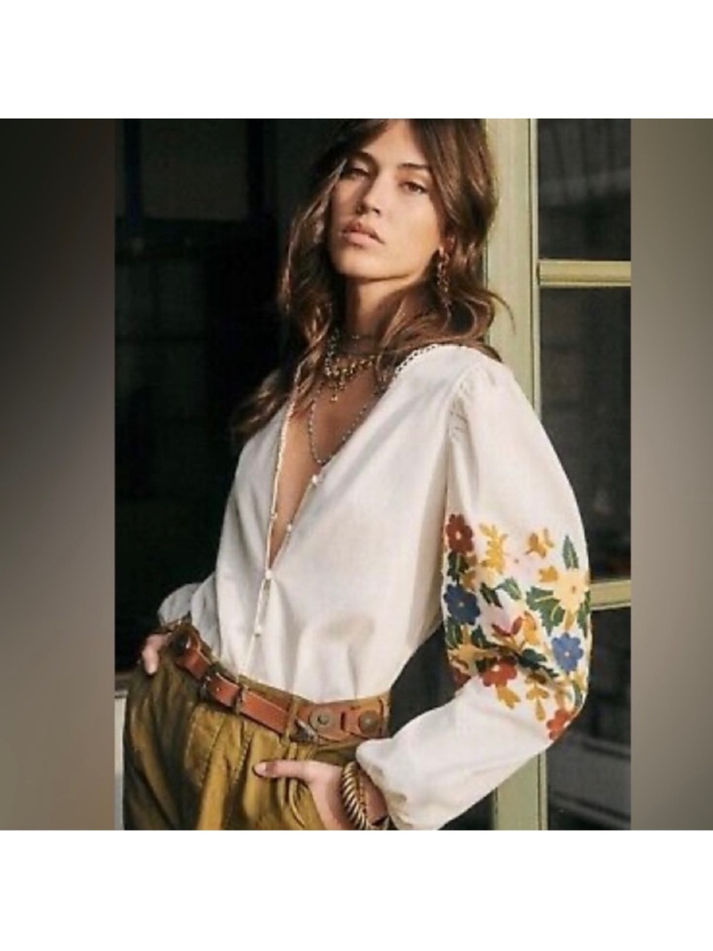 Sezane Reety Blouse Floral Embroidered Buttondown Top S